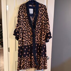 Shannon Passero Leopard Print Kimono with Polka Dots